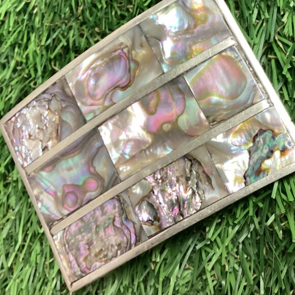 Vintage Abalone Shell Mexican Silver Belt Buckle main image 10
